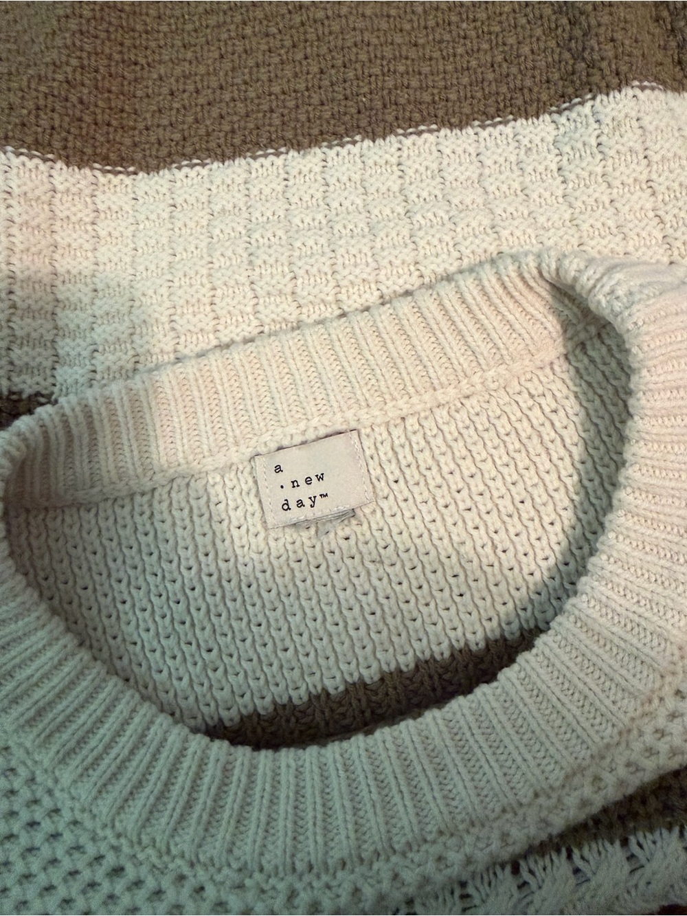 A New Day Cream and Olive Green Striped Crewneck Sweater - Picture 3 of 3